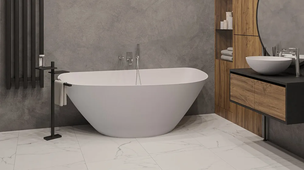 Ванна из искусственного камня WHITECROSS Topaz 170x80 см, отдельностоящая, матовая белая, асимметрич Sancos — официальный сайт