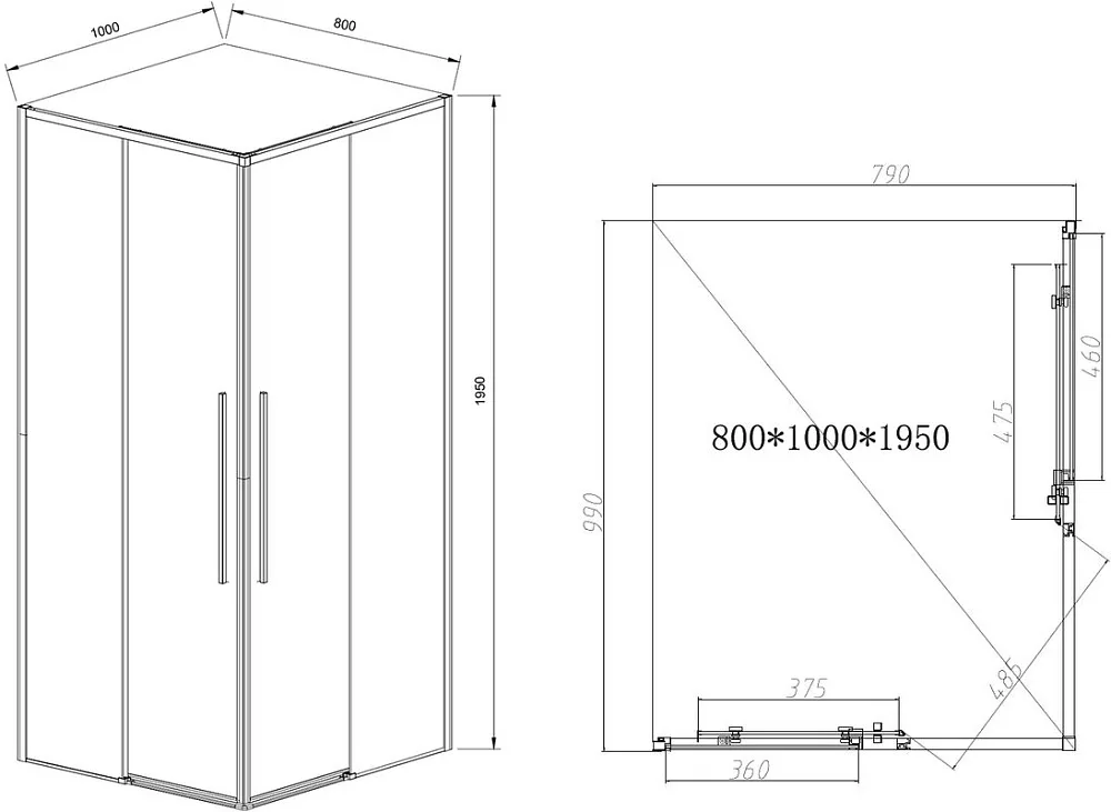 Душевой уголок Vincea Slim-N VSS-4SN8010CLB 100x80, профиль черный Sancos — официальный сайт