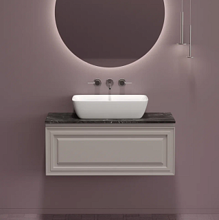 Тумба с раковиной Sancos Very 100 см, doha soft, столешница черный мрамор, раковина CN2003