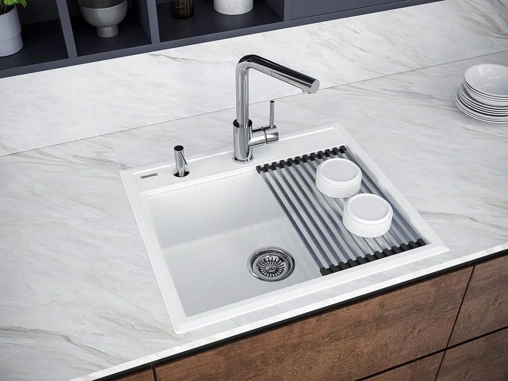 Мойка кухонная Paulmark Stepia + Step PM115951-WH+R375-BS белая Sancos — официальный сайт