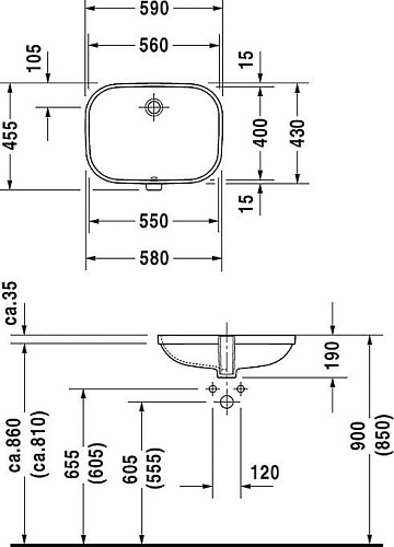 Раковина Duravit D-code 0338560000 встраиваемая снизу
