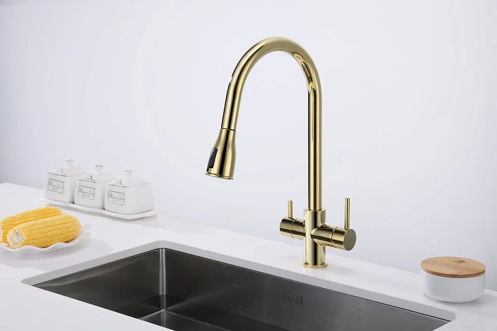 Смеситель для кухни Paulmark Lange 214212-G, золото Sancos — официальный сайт
