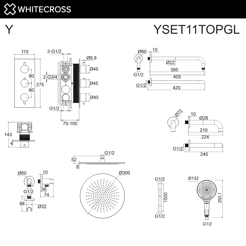 Душевой комплект WHITECROSS Y YSET11TOPGL, С ВНУТРЕННЕЙ ЧАСТЬЮ, золото Sancos — официальный сайт