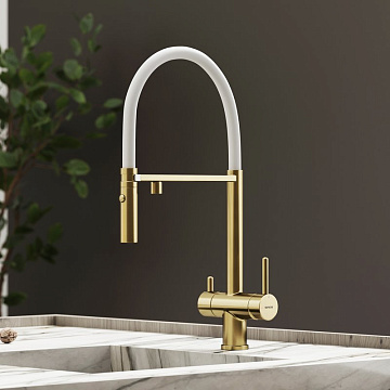Смеситель для кухни Sancos Imola SC4010BG с гибким изливом, брашированное золото