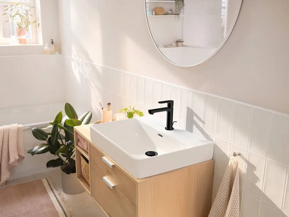 Смеситель для раковины Hansgrohe Rebris S 72517670 с донным клапаном, черный матовый Sancos — официальный сайт