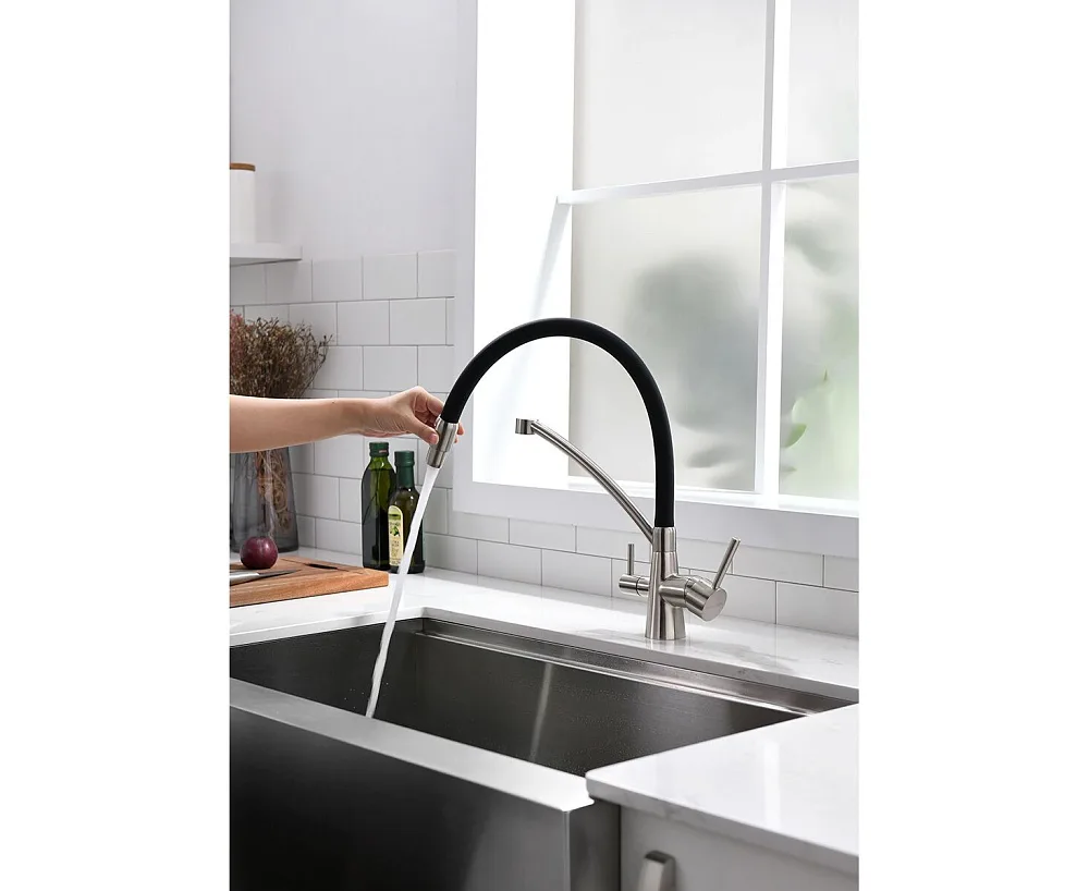 Смеситель для кухни Paulmark Siegen Si213111-BS, с гибким изливом, брашированная сталь Sancos — официальный сайт