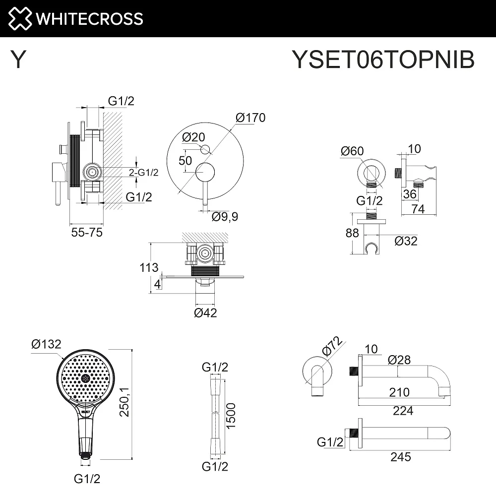 Душевой комплект WHITECROSS Y YSET06TOPNIB, С ВНУТРЕННЕЙ ЧАСТЬЮ, брашированный никель Sancos — официальный сайт