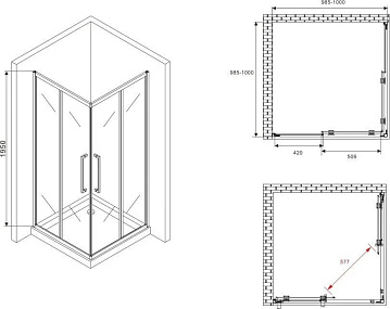 Душевой уголок Abber Schwarzer Diamant AG02100MH 100x100, профиль хром матовый, стекло матовое