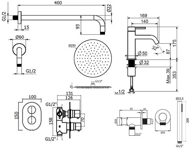 Комплект для ванной Plumberia Selection Ixo KITXOT18BO53 С ВНУТРЕННЕЙ ЧАСТЬЮ, белый матовый Sancos — Оригинал