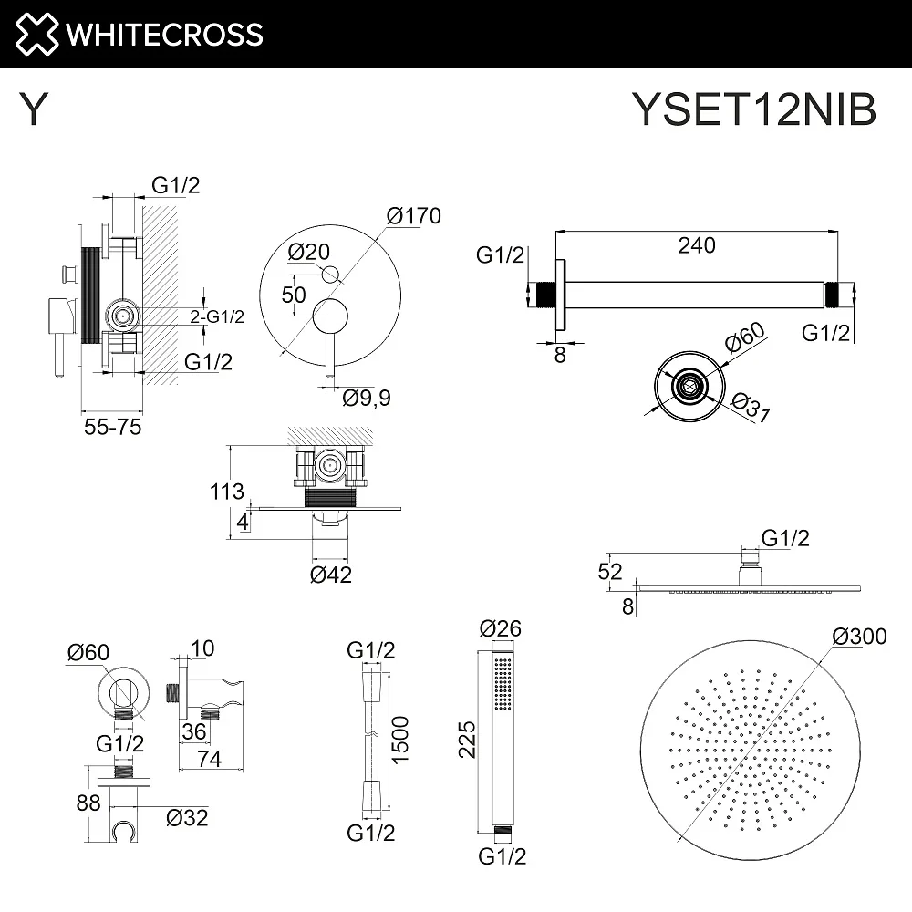 Душевой комплект WHITECROSS Y YSET12NIB, С ВНУТРЕННЕЙ ЧАСТЬЮ, брашированный никель Sancos — официальный сайт