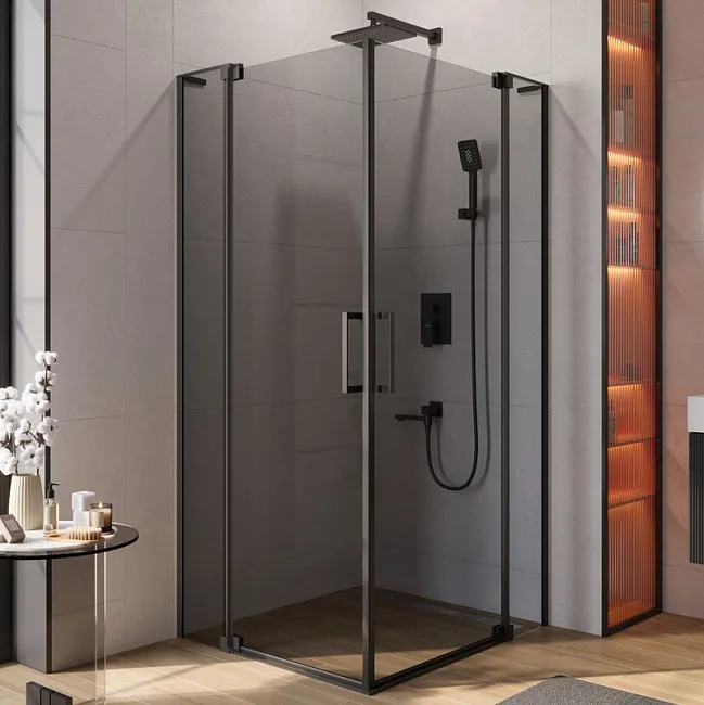 Душевой уголок Cezares Slider AH 2 70/80-90/100 Grigio Nero профиль черный, стекло серое Sancos — Оригинал