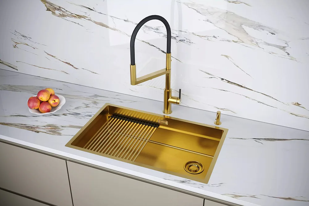 Дозатор для кухонной мойки ,Paulmark Decus D004-BG брашированное золото Sancos — официальный сайт