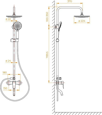 Душевая стойка RGW Shower Panels SP-25B, матовый черный
