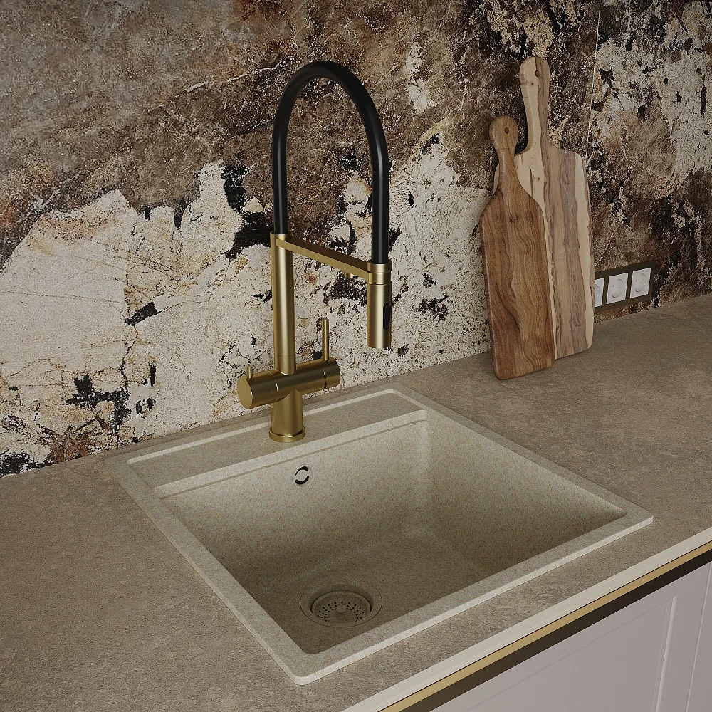 Смеситель для кухни Oliveeka K OL-458009-BG золотой матовый Sancos — официальный сайт