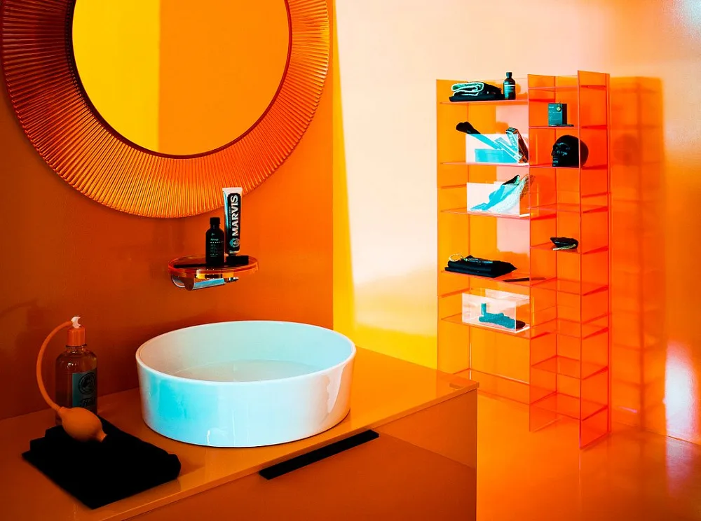 Зеркало круглое Laufen Kartell by Laufen 80 оранжевое, с подсветкой Sancos — официальный сайт