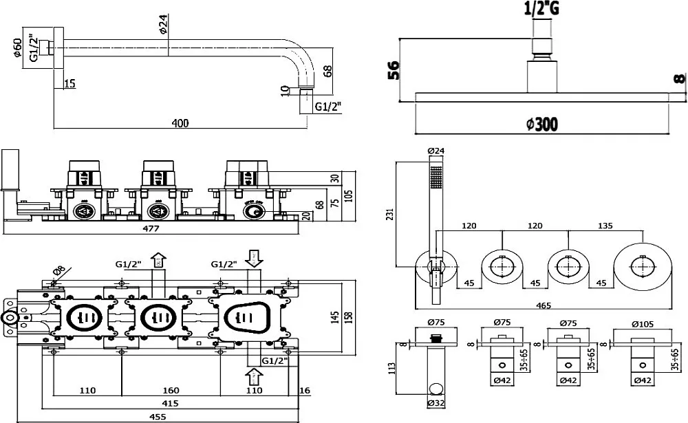 Душевой комплект Paffoni Modular Box KITMB000NOKING, С ВНУТРЕННЕЙ ЧАСТЬЮ, верхний душ 30 см, черный Sancos — официальный сайт