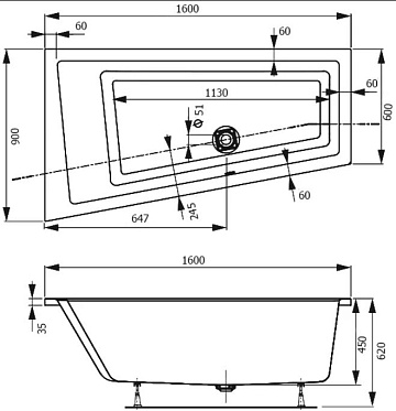 Акриловая ванна Vagnerplast Cavallo offset 160x90 см, левая, VPBA169CAV3LX-04