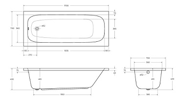 Акриловая ванна Cezares Eco 170x70 см, ECO-170-70-41-W37