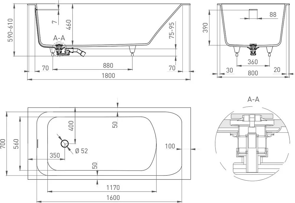 Ванна из искусственного камня Salini Orlanda Kit 180x80 см, встраиваемая, матовая белая, на ножках,  Sancos — официальный сайт