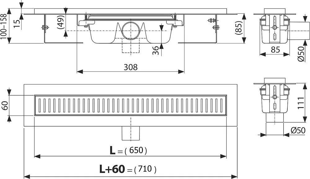 Душевой трап (лоток) AlcaPlast APZ1 650, с опорами Sancos — официальный сайт