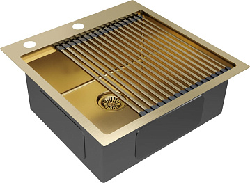 Мойка кухонная Paulmark Kroner + Pro PM705151-BG+R405-BG брашированное золото