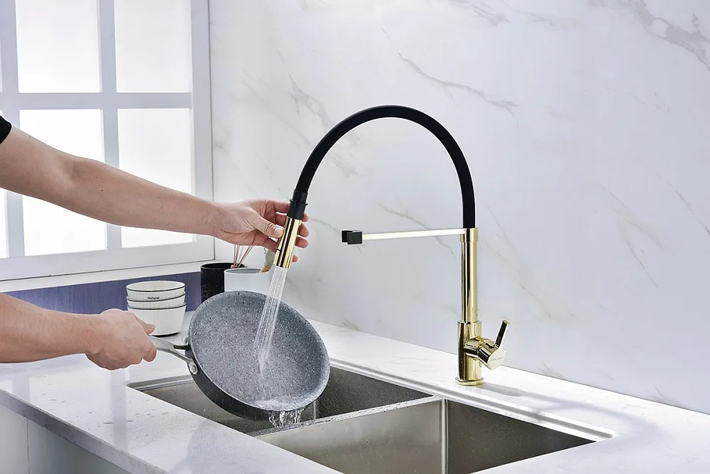 Смеситель для кухни Paulmark Halt Ha214021-G золото, с гибким изливом Sancos — официальный сайт