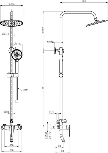 Душевая стойка Wonzon & Woghand WW-B2168-A-BG, брашированное золото