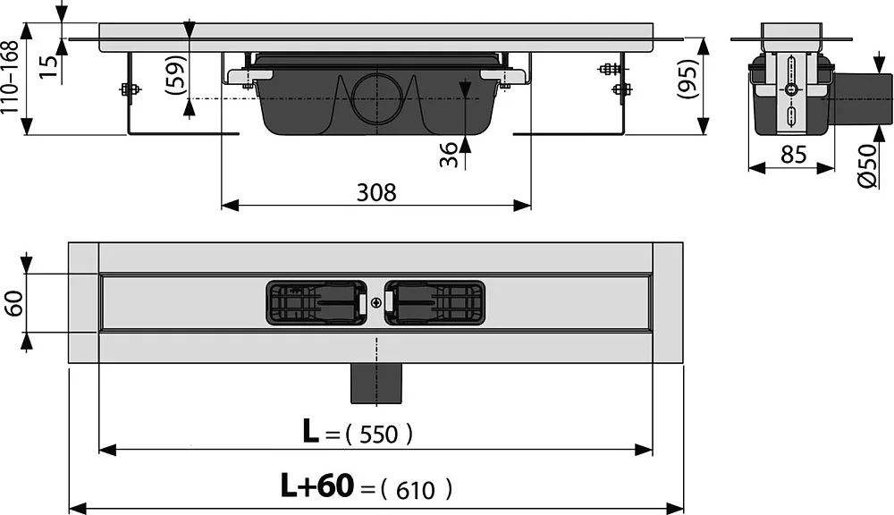 Душевой трап (лоток) AlcaPlast APZ1 APZ6 550 с опорами Sancos — официальный сайт