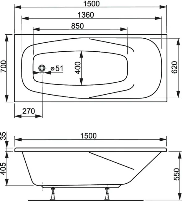 Акриловая ванна Vagnerplast Aronia VPBA157ARN2X-04 без опоры 150x70 см, пристенная, белая Sancos — Оригинал