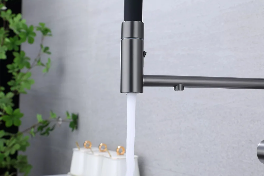 Смеситель для кухни Paulmark Nexus Ne213999-GM с гибким изливом, вороненая сталь Sancos — официальный сайт