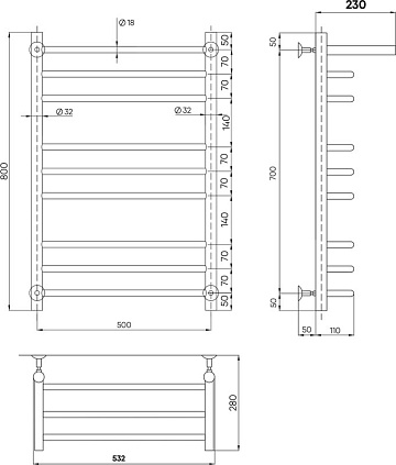 Полотенцесушитель водяной Indigo Brace LBCW80-50GDPK3 с полкой, золото