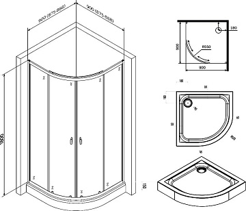 Душевой уголок AM.PM X-Joy Twin Slide W88E-205-090MT64 90x90, с поддоном, профиль матовый хром