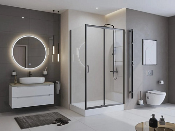 Душевой уголок BelBagno Uno 195 AH 1 120/80 C Nero профиль черный, стекло прозрачное