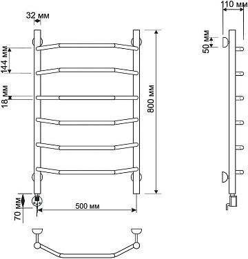 Полотенцесушитель электрический Secado Агата 1 50x80 бронза, L