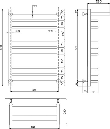 Полотенцесушитель водяной Indigo Brace LBCW80-50PBR с полкой, черный муар