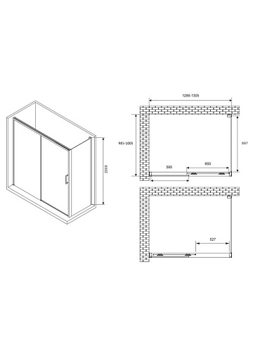 Душевой уголок Abber Komfort AG93130B-S102B 130х100 см, профиль черный, стекло прозрачное