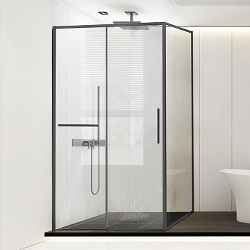 Душевой уголок Vincea Slim Soft VSR-1SS8014CLGM 140х80, профиль вороненая сталь, стекло прозрачное