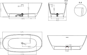 Ванна из искусственного камня Salini Sofia S-Stone 170x80 см, отдельностоящая, матовая белая, овальн