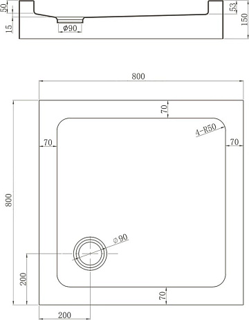 Поддон для душа Veconi Tezeo acrylic TZ-52B 80x80, черный