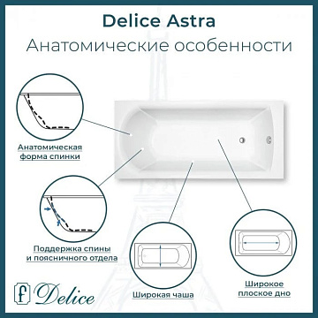 Ванна из литьевого мрамора Delice Astra 170х80 см, пристенная, с черными ручками