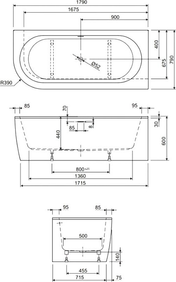 Акриловая ванна Cezares Slim 180x80 см, правая, SLIM CORNER-180-80-60-R-W37-SET