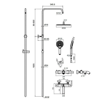 Душевая стойка AQUAme Siena AQM8008BN, никель