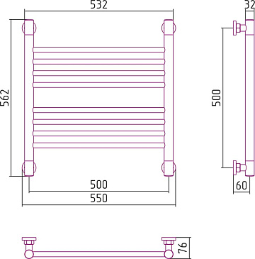 Полотенцесушитель водяной Сунержа Богема + 50x50, прямая