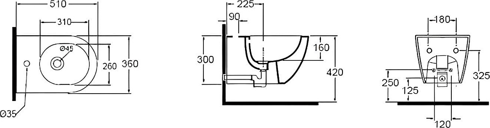 Биде подвесное Azzurra Comoda 51x36