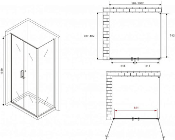 Душевой уголок Abber Sonnenstrand AG04100BC-S80B 100x80, профиль черный, стекло прозрачное