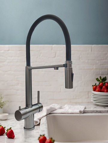 Смеситель для кухни AltroBagno Flusso 050203 GrMt с гибким изливом, оружейная сталь