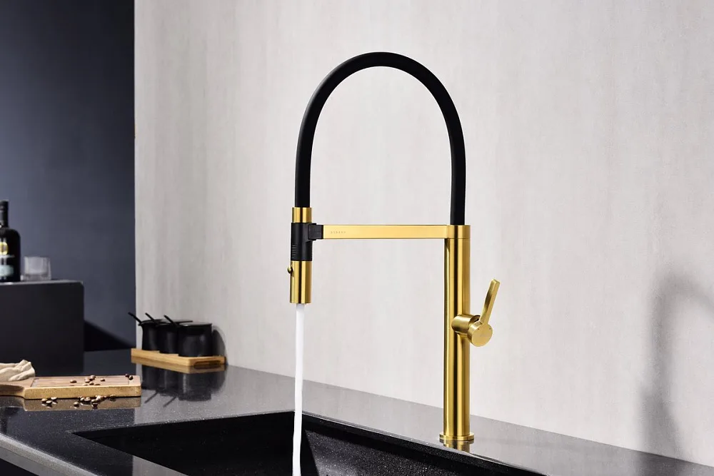 Смеситель для кухни Paulmark Leader Le214101-BG с гибким изливом, брашированное золото Sancos — официальный сайт