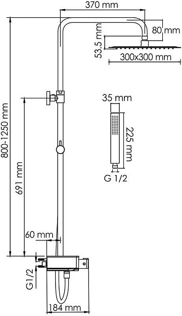 Душевая стойка Wasserkraft Abens 2000 A114.162.218.CB Thermo, с термостатом, черная