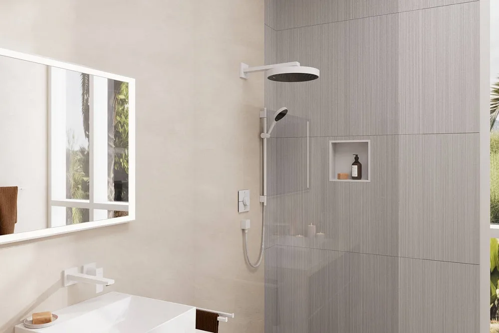 Кронштейн для верхнего душа Hansgrohe Square 27694700 38,9 см, матовый белый Sancos — официальный сайт