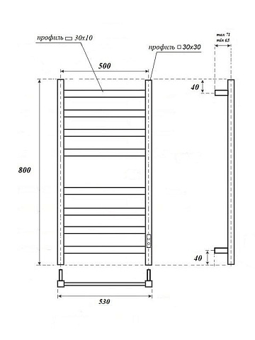 Полотенцесушитель электрический APEXTERMO Терра TR00185BM 80x55 см, подключение справа, слева, скрыт
